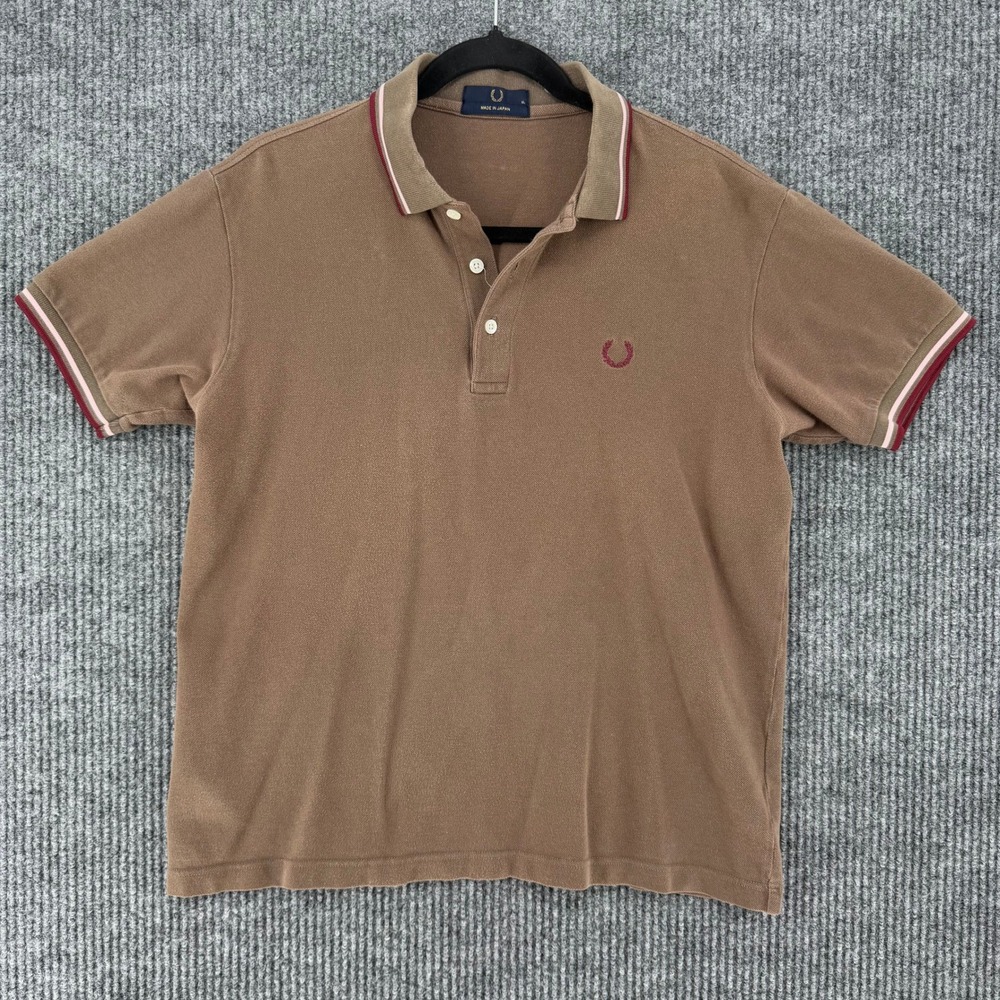 Vintage Fred Perry Japan twin tipped polo shirt brown mens XL tennis prep rugby